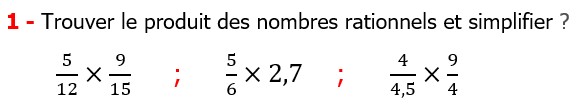 Exercices corriges cours mathématique les nombres rationnels le produit et le quotient maths 4éme Trouver le produit des nombres rationnels et simplifier 