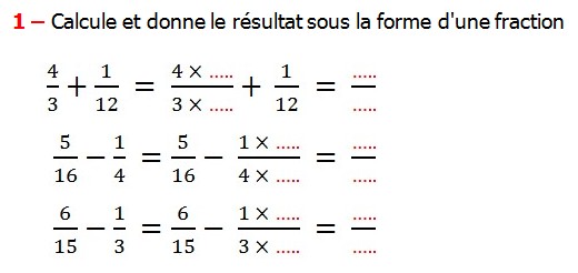 Exercices appliques et exercices corriges de Maths 6ème - les Fractions addition et soustraction Réduire au même dénominateur et Ordonner et simplifier et comparer les fractions . Fractions addition et soustraction , Fractions multiplication et division