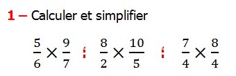 Exercices appliques et exercices corriges de Maths 6ème - les Fractions multiplication et division Réduire au même dénominateur et Ordonner et simplifier et comparer les fractions . Fractions addition et soustraction , Fractions multiplication et division