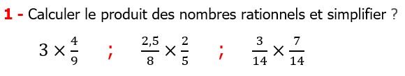 Exercices corriges cours mathématique les nombres rationnels le produit et le quotient maths 4éme Calculer le produit des nombres rationnels et simplifier 